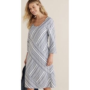 Soft Surroundings Sonya Striped Linen Midi Dress Small Coastal Breezy Resort
